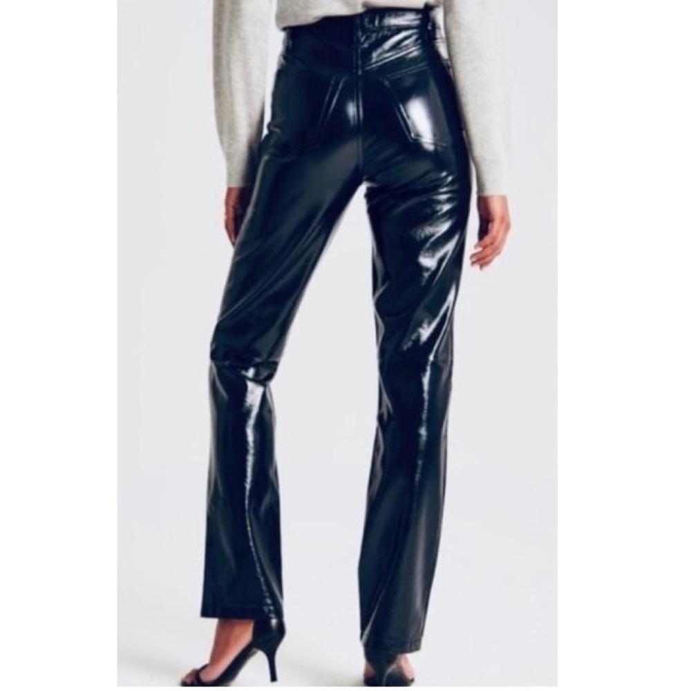 Abercrombie & Fitch The 90s Straight Ultra High Rise Shiny Vegan Leather Pants - Picture 3 of 16